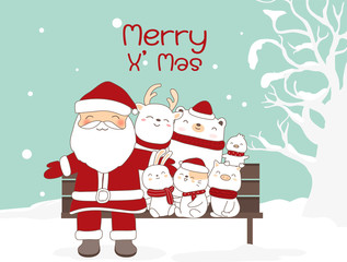 merry christmas happy new year cartoon hand drawn style.vector illustration