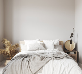 Scandinavian bedroom close up, wall mock up, 3d render © artjafara