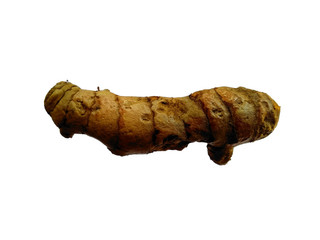 Fresh Cut Turmeric or Curcuma Longa Isolated with clipping path. Fresh turmeric root on white background.