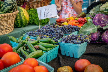 Fresh vegetables for sale at a local farmer's market in Southern Oregon