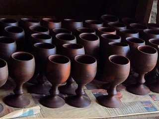 Handicrafts of clay from Pomaire, Chile. Cups made with modeling clay