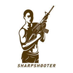 Sniper vector logo design concept style, Sharpshooter Style Concept logo Template, emblem and tshirt printing. sniper illustration for sport team.