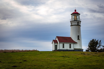 Fototapeta na wymiar Cape Blanco lighthouse on a chilly autumn afternoon on the Oregon Coast