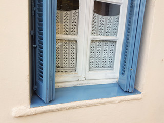 windows old style wooden in Ioannina city greece