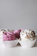 Set of homemade marshmallow zephyr on white background