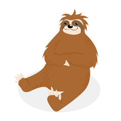 Hand drawn vector illustration of lazy cute sitting sloth isolated on white background. Happy little sloth in scandinavian cartoons style.
