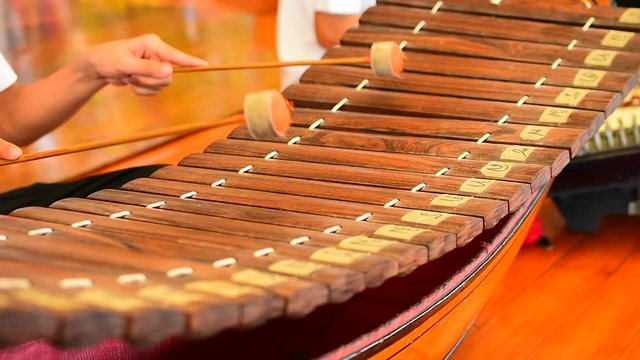 Boys playing xylophone instruments in youth music performance,Thai Xylophone music player