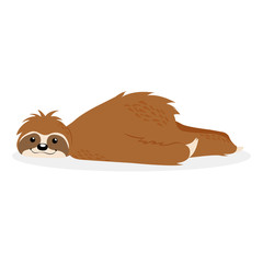 Cute lazy smiling sloth bear lying down. Hand drawn vector illustration of little sloth. Kawaii cartoon illustration of resting sloth. Relaxing concept © Juri Kam