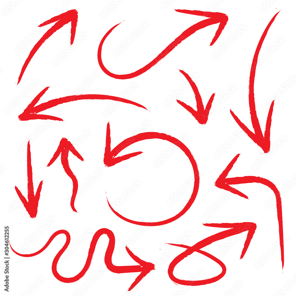 Aufkleber arrows hand drawn vector set. sketch arrow design for application, banner, print screen, pen marks, 