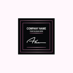 AH Initial signature logo is white, with a dark pink grid gradation line. with a black square background