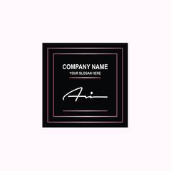 AI Initial signature logo is white, with a dark pink grid gradation line. with a black square background