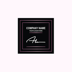 AL Initial signature logo is white, with a dark pink grid gradation line. with a black square background