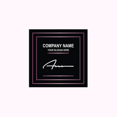 AN Initial signature logo is white, with a dark pink grid gradation line. with a black square background