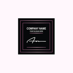 AO Initial signature logo is white, with a dark pink grid gradation line. with a black square background