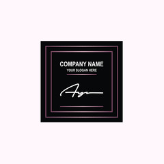 AY Initial signature logo is white, with a dark pink grid gradation line. with a black square background