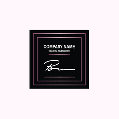 BC Initial signature logo is white, with a dark pink grid gradation line. with a black square background