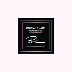 BL Initial signature logo is white, with a dark pink grid gradation line. with a black square background