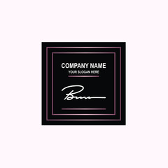 BM Initial signature logo is white, with a dark pink grid gradation line. with a black square background