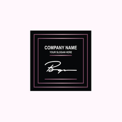 BQ Initial signature logo is white, with a dark pink grid gradation line. with a black square background