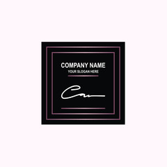 CA Initial signature logo is white, with a dark pink grid gradation line. with a black square background