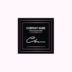 CB Initial signature logo is white, with a dark pink grid gradation line. with a black square background