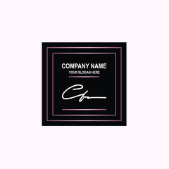 CF Initial signature logo is white, with a dark pink grid gradation line. with a black square background