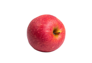 Red apple real skin with water drop on put on side, look fresh on white background. Clipping path