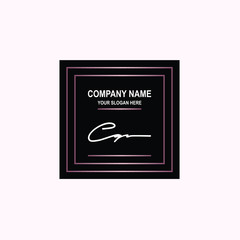 CQ Initial signature logo is white, with a dark pink grid gradation line. with a black square background