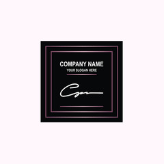 CP Initial signature logo is white, with a dark pink grid gradation line. with a black square background