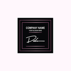 DD Initial signature logo is white, with a dark pink grid gradation line. with a black square background
