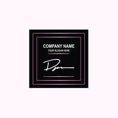 DP Initial signature logo is white, with a dark pink grid gradation line. with a black square background