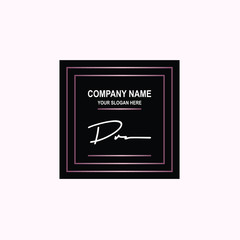 DR Initial signature logo is white, with a dark pink grid gradation line. with a black square background