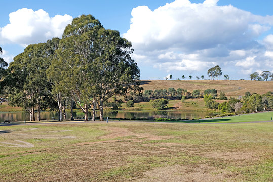 Panoramic View On The Hills And Lawns Of The Australian Botanic Garden Mount Annan, New South Wales, Australia