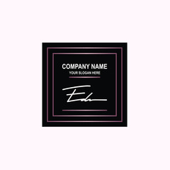 ED Initial signature logo is white, with a dark pink grid gradation line. with a black square background