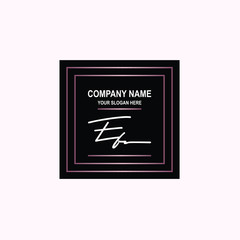 EF Initial signature logo is white, with a dark pink grid gradation line. with a black square background