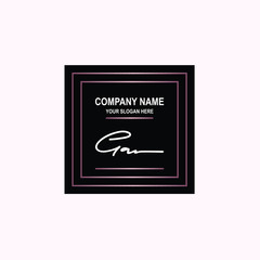 GA Initial signature logo is white, with a dark pink grid gradation line. with a black square background