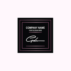 GD Initial signature logo is white, with a dark pink grid gradation line. with a black square background