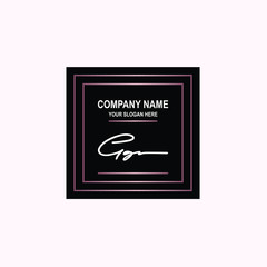 GG Initial signature logo is white, with a dark pink grid gradation line. with a black square background