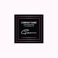 GX Initial signature logo is white, with a dark pink grid gradation line. with a black square background