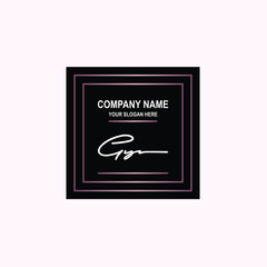 GY Initial signature logo is white, with a dark pink grid gradation line. with a black square background