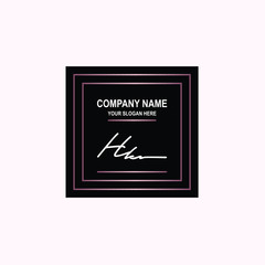HK Initial signature logo is white, with a dark pink grid gradation line. with a black square background