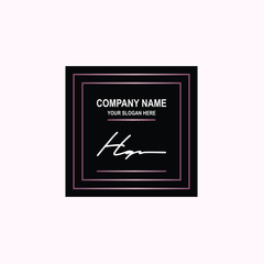 HQ Initial signature logo is white, with a dark pink grid gradation line. with a black square background