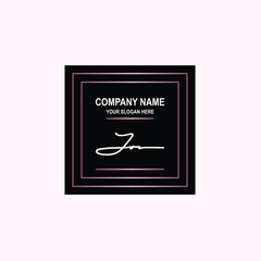 JO Initial signature logo is white, with a dark pink grid gradation line. with a black square background