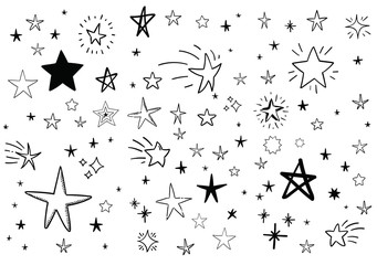 Stars doodle set. Hand drawn star sketch illustrations. Vector collection.