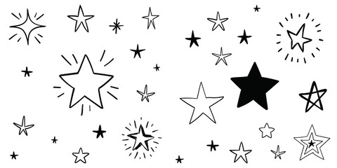 Stars doodle set. Hand drawn star sketch illustrations. Vector collection.