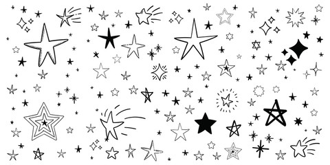 Stars doodle set. Hand drawn star sketch illustrations. Vector collection.