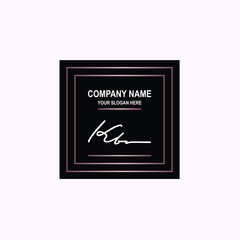KB Initial signature logo is white, with a dark pink grid gradation line. with a black square background