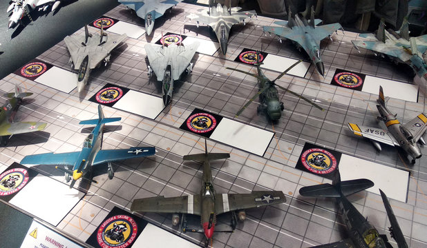 KUALA LUMPUR, MALAYSIA -MARCH 6, 2018: Selected focused various of fighter plane miniature model scale. The model based on various model and era fighter plane. Display for public by collector. 