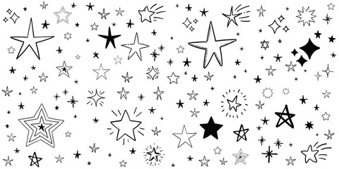 Stars doodle set. Hand drawn star sketch illustrations. Vector collection.