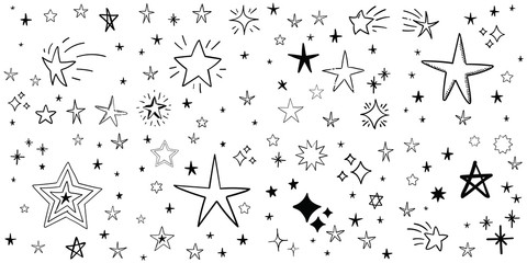 Stars doodle set. Hand drawn star sketch illustrations. Vector collection.